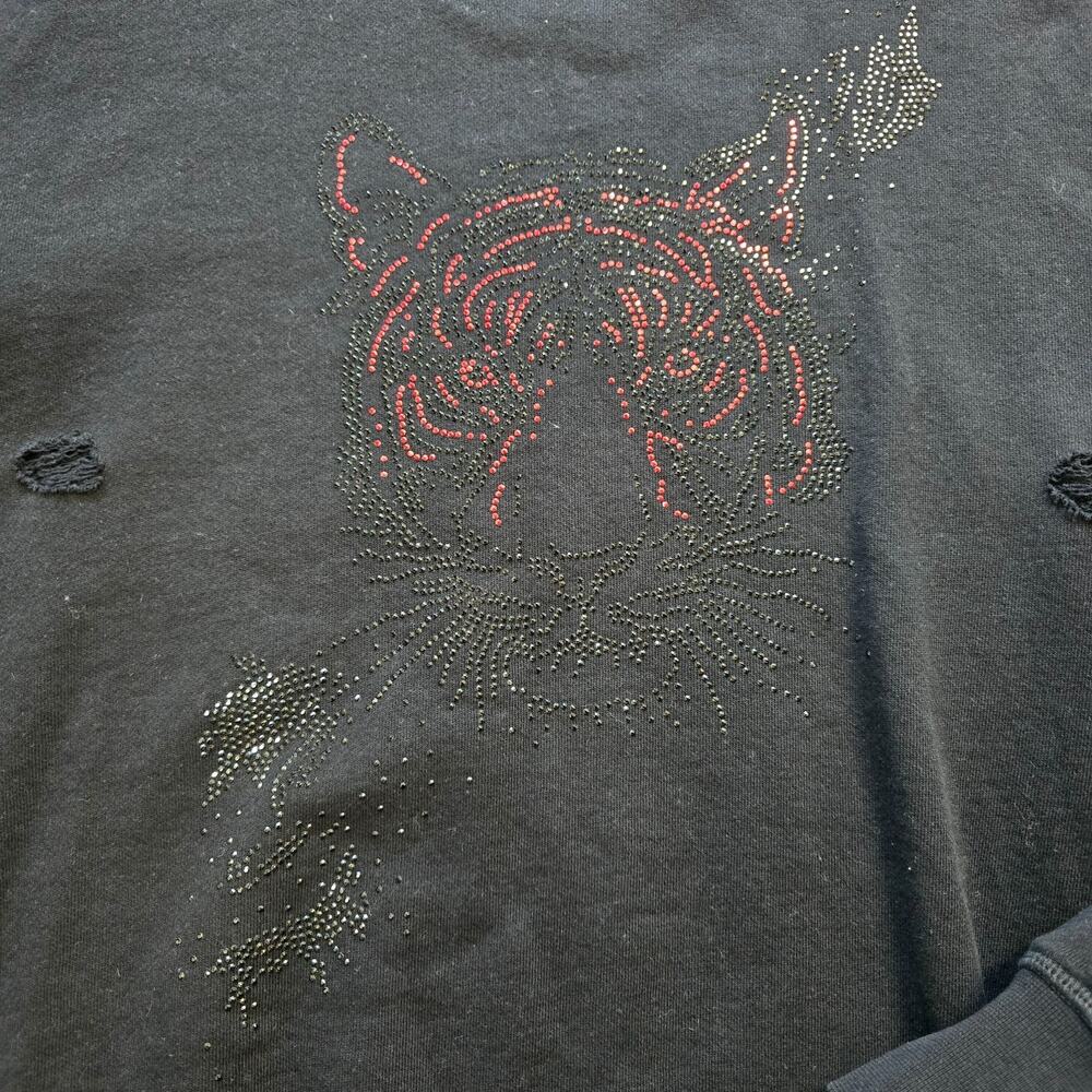 Antony Morato Sweatshirt Womens Size Large Black Tiger Rhinestone Distressed Y2K - Picture 3 of 11